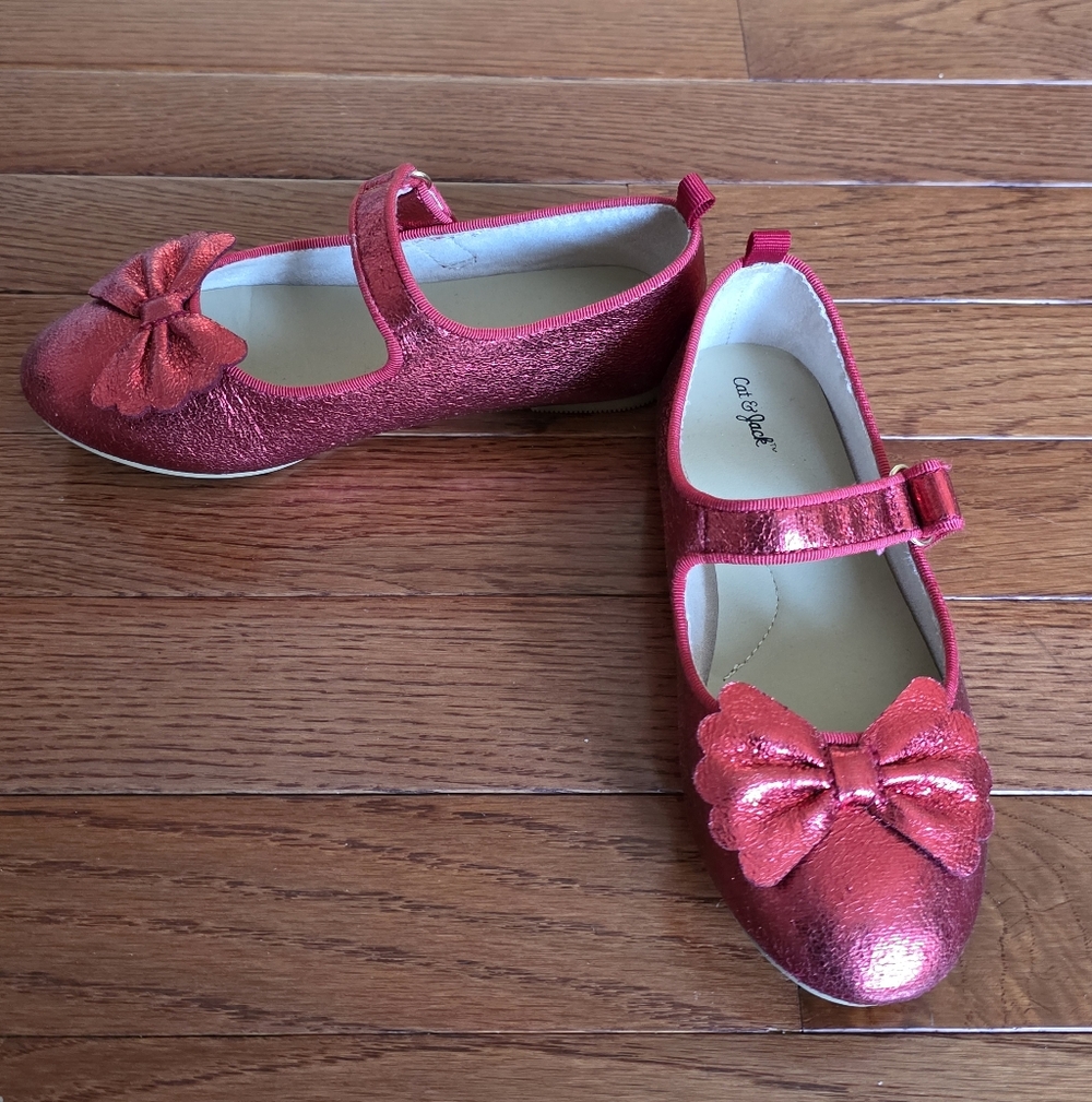 Cat & Jack Metallic Red Bow Mary Jane Flats